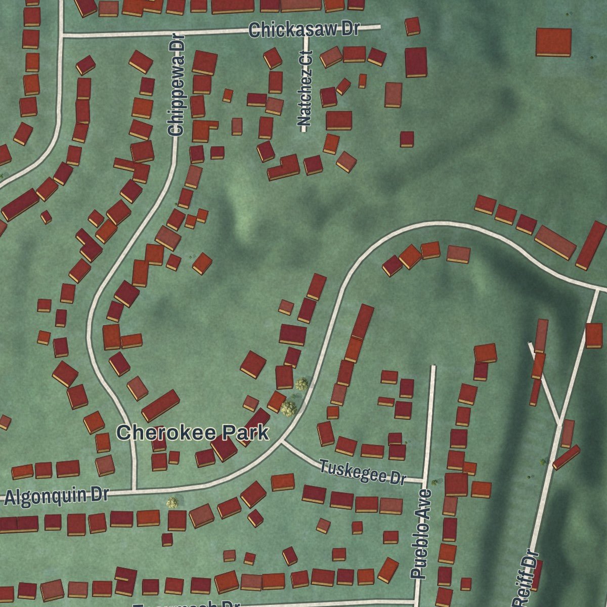 Second close-up of the map of New Miami, Ohio print showing more streets and buildings