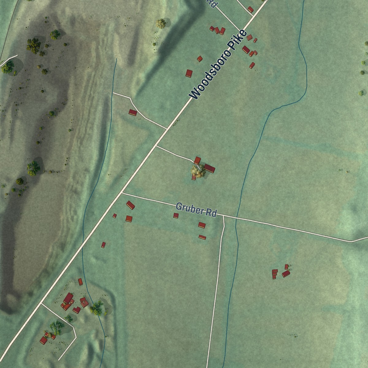 Second close-up of the map of New Midway, Maryland print showing more streets and buildings