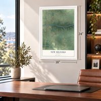 New Milford, Illinois map, 18 x 24 inch print in a white frame in a home office