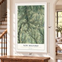 New Milford, Susquehanna County, Pennsylvania map, 24 x 36 inch print in a white frame by a staircase