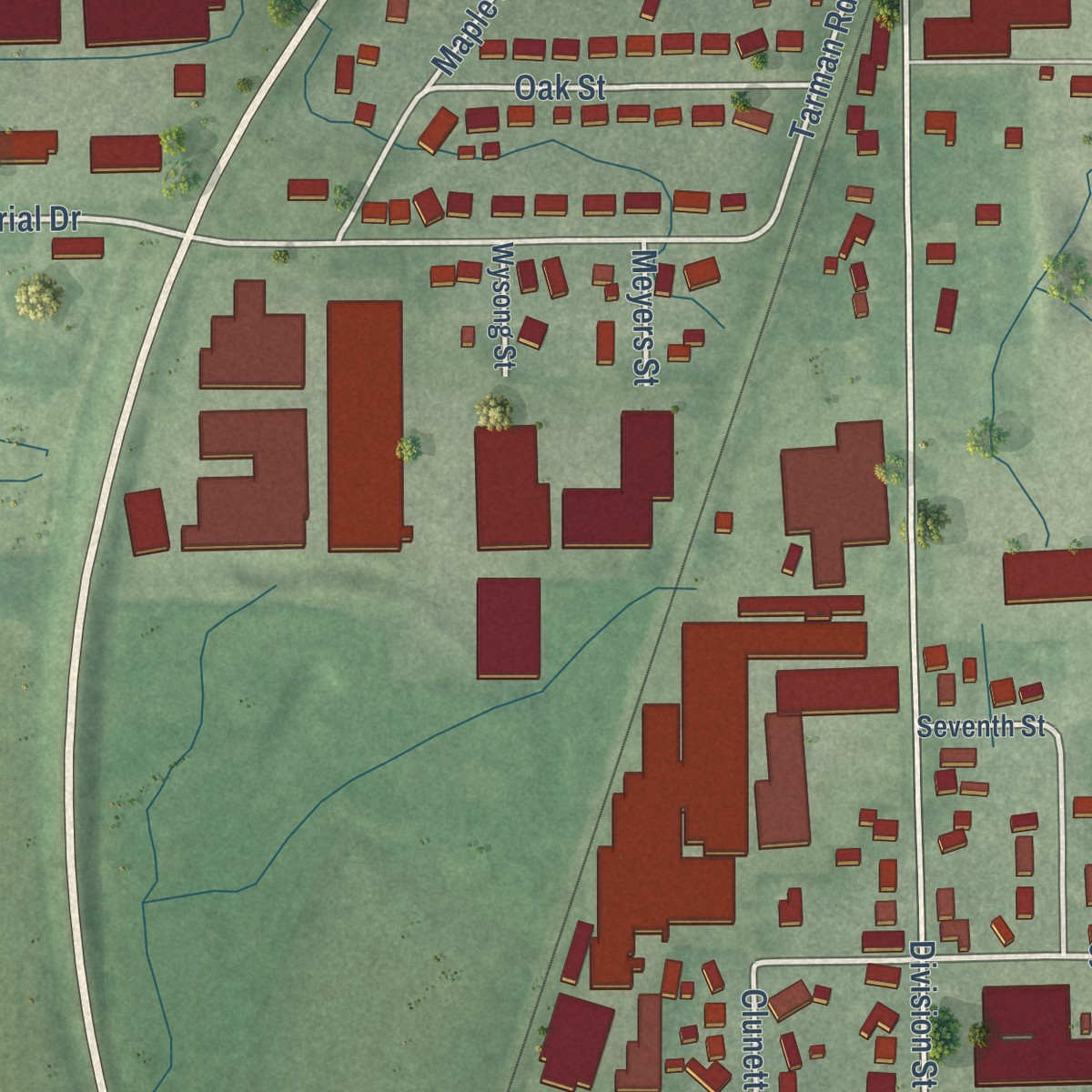 Second close-up of the map of New Paris, Indiana print showing more streets and buildings