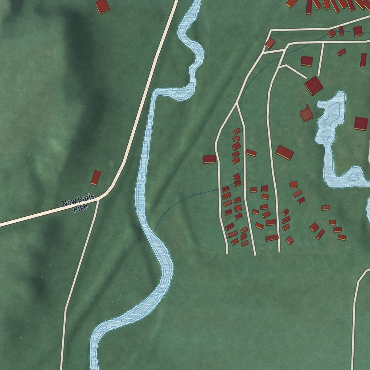 Second close-up of the map of New Paris, Ohio print showing more streets and buildings