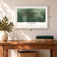 New Point, Indiana map, 12 x 18 inch print in a white frame in an entryway