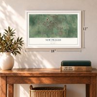 New Prague, Minnesota map, 12 x 18 inch print in a white frame in an entryway