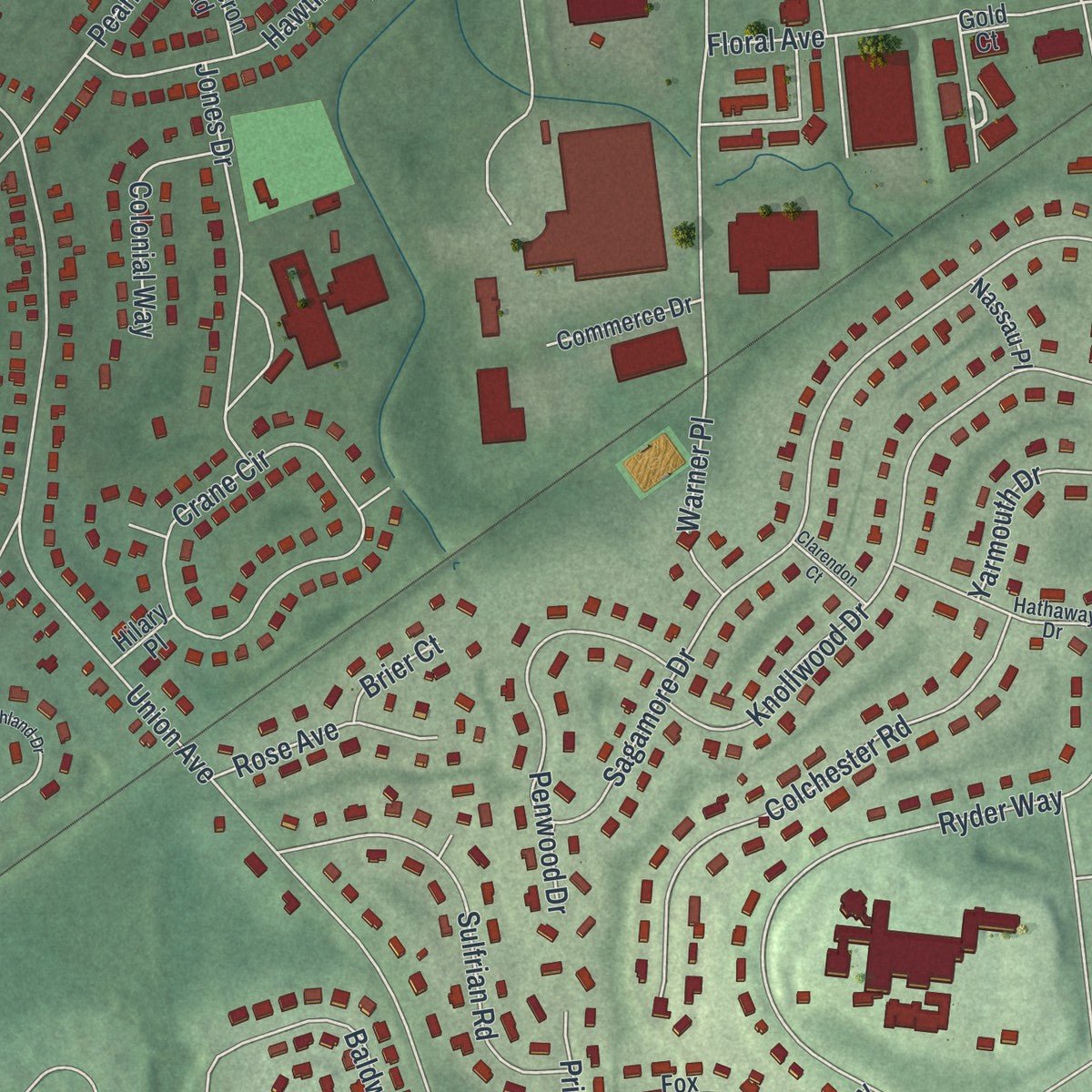 Second close-up of the map of New Providence, New Jersey print showing more streets and buildings