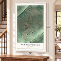New Providence, New Jersey map, 24 x 36 inch print in a white frame by a staircase
