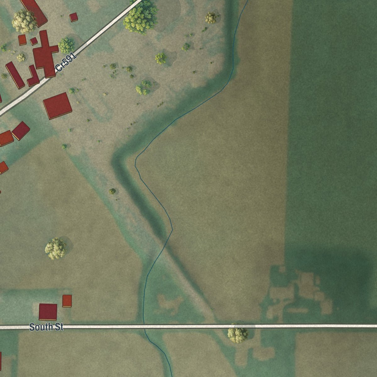 Second close-up of the map of New Riegel, Ohio print showing more streets and buildings