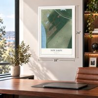 New Sarpy, Louisiana map, 18 x 24 inch print in a white frame in a home office