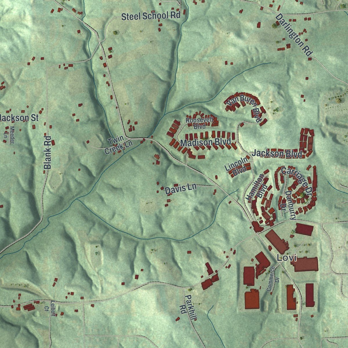 Second close-up of the map of New Sewickley, Pennsylvania print showing more streets and buildings