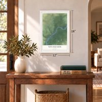 New Stuyahok, Alaska map, 12 x 18 inch print in a white frame in an entryway