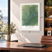 New Stuyahok, Alaska map, 18 x 24 inch print in a white frame in a home office