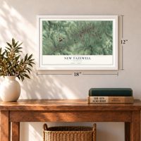 New Tazewell, Tennessee map, 12 x 18 inch print in a white frame in an entryway