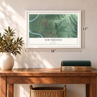 New Trenton, Indiana map, 12 x 18 inch print in a white frame in an entryway