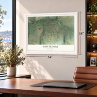 New Tripoli, Pennsylvania map, 18 x 24 inch print in a white frame in a home office