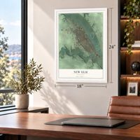 New Ulm, Minnesota map, 18 x 24 inch print in a white frame in a home office