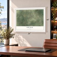 New Ulm, Texas map, 18 x 24 inch print in a white frame in a home office