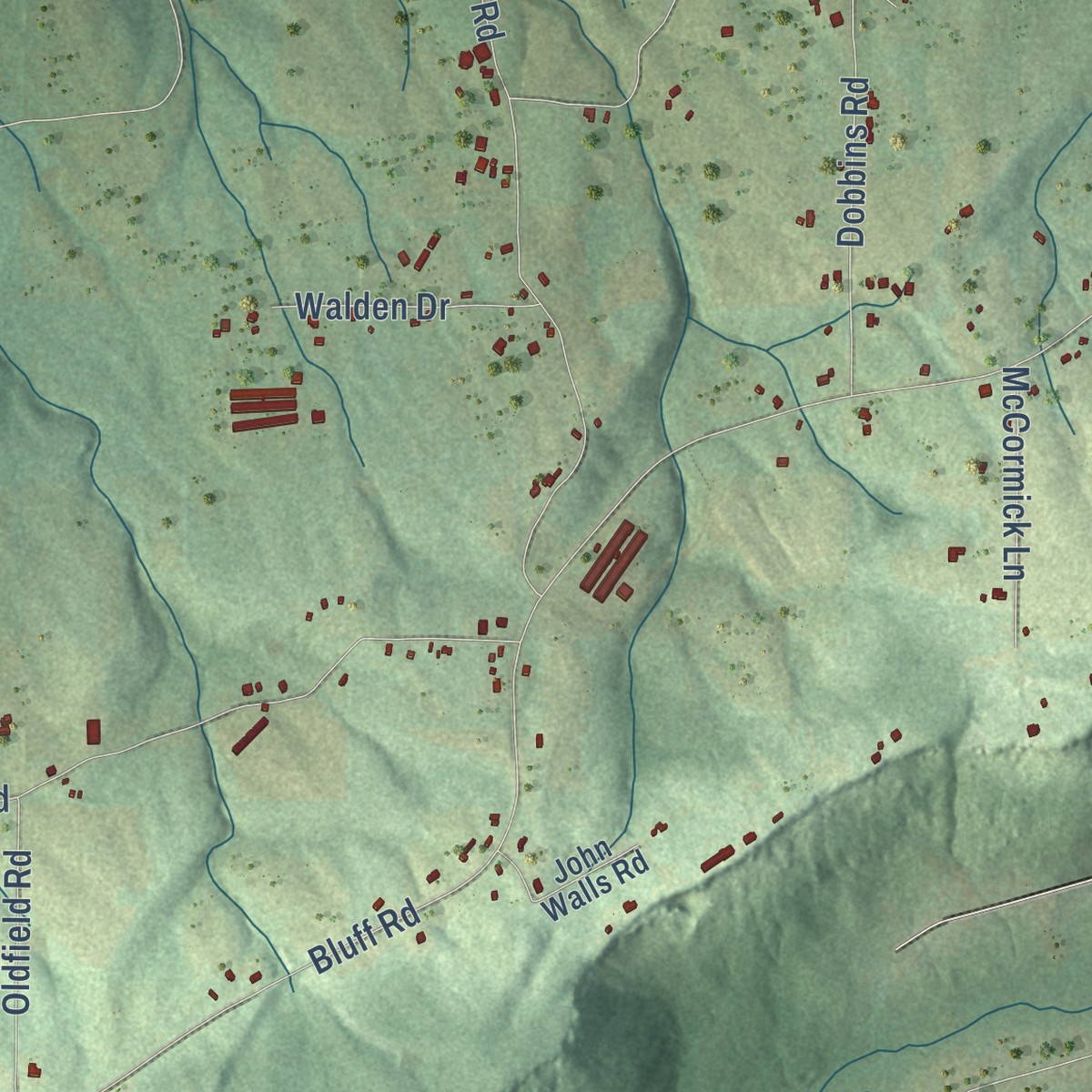 Second close-up of the map of New Union, Alabama print showing more streets and buildings