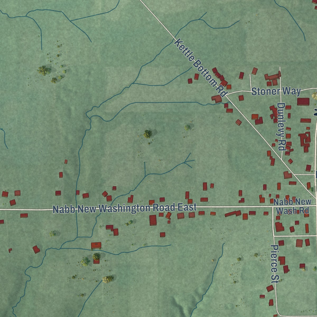 Second close-up of the map of New Washington, Indiana print showing more streets and buildings