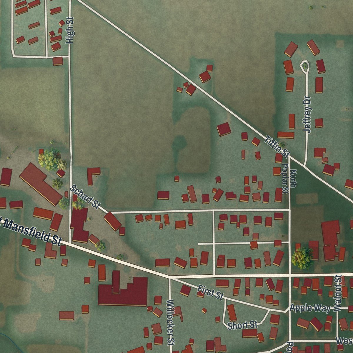 Second close-up of the map of New Washington, Ohio print showing more streets and buildings