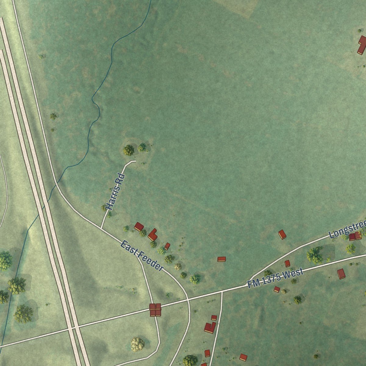 Second close-up of the map of New Waverly, Texas print showing more streets and buildings