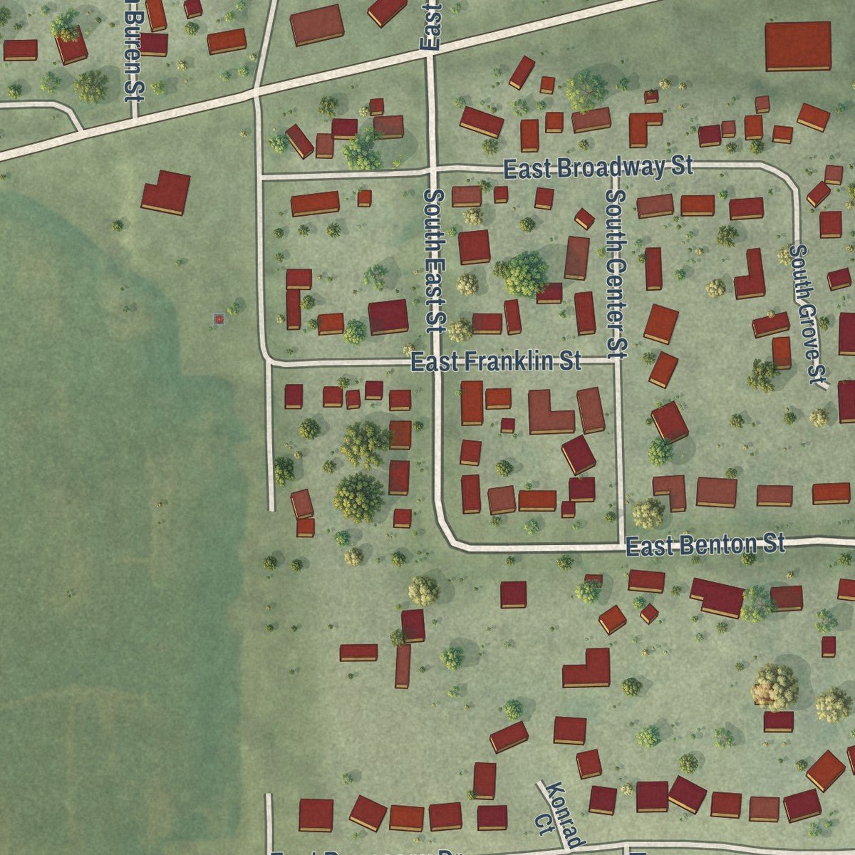 Second close-up of the map of Newark, Illinois print showing more streets and buildings