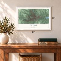 Newark, Ohio map, 12 x 18 inch print in a white frame in an entryway