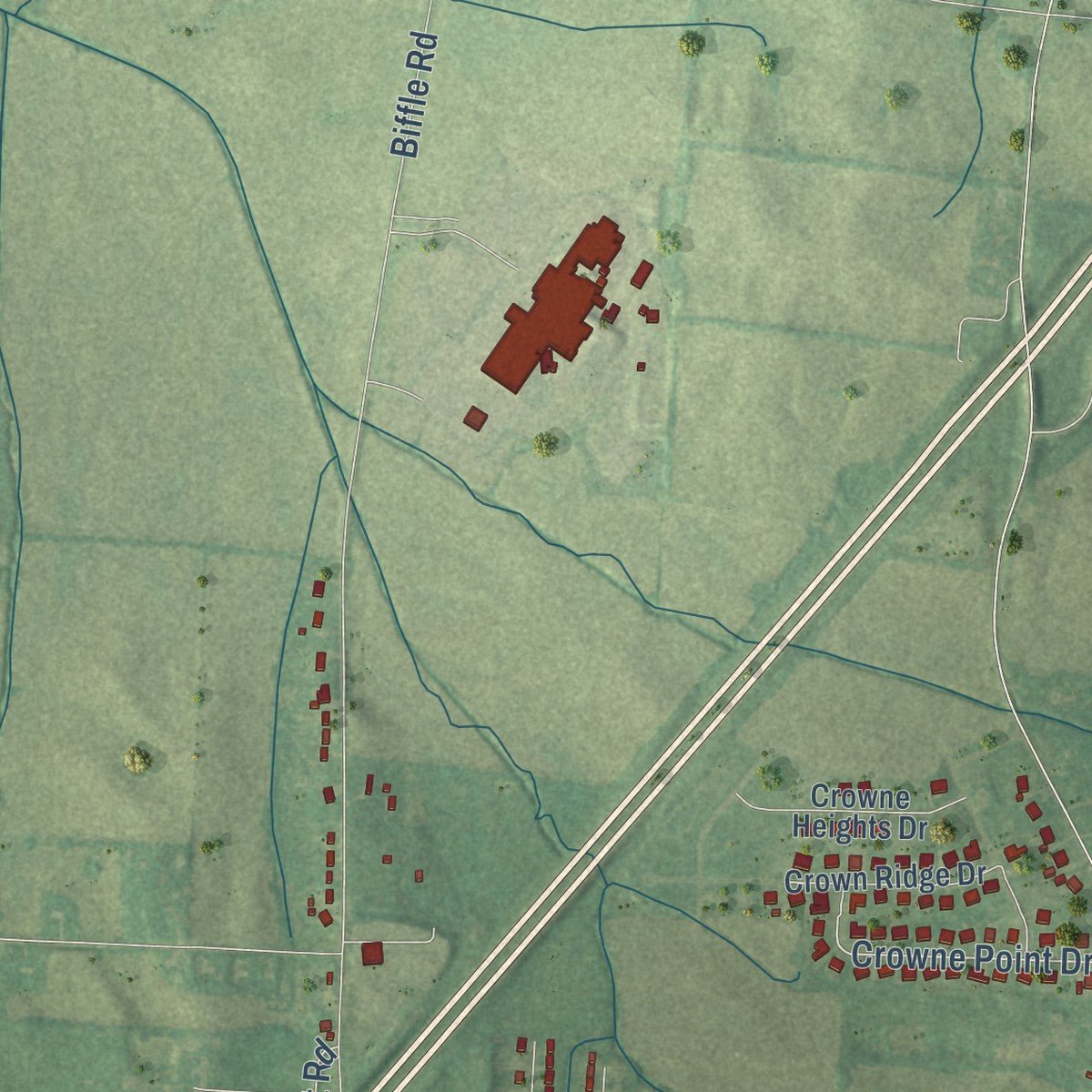 Second close-up of the map of Newbern, Tennessee print showing more streets and buildings