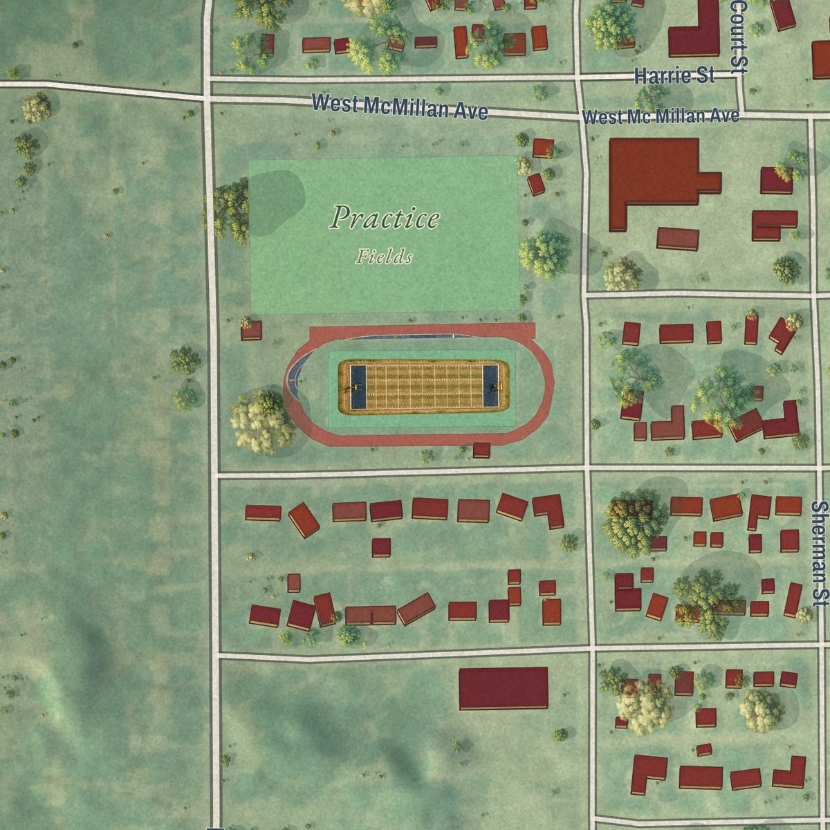 Second close-up of the map of Newberry, Michigan print showing more streets and buildings