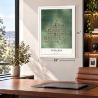 Newberry, Michigan map, 18 x 24 inch print in a white frame in a home office