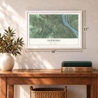 Newberry, Pennsylvania map, 12 x 18 inch print in a white frame in an entryway