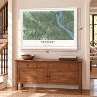 Newberry, Pennsylvania map, 24 x 36 inch print in a white frame above a dresser by a staircase