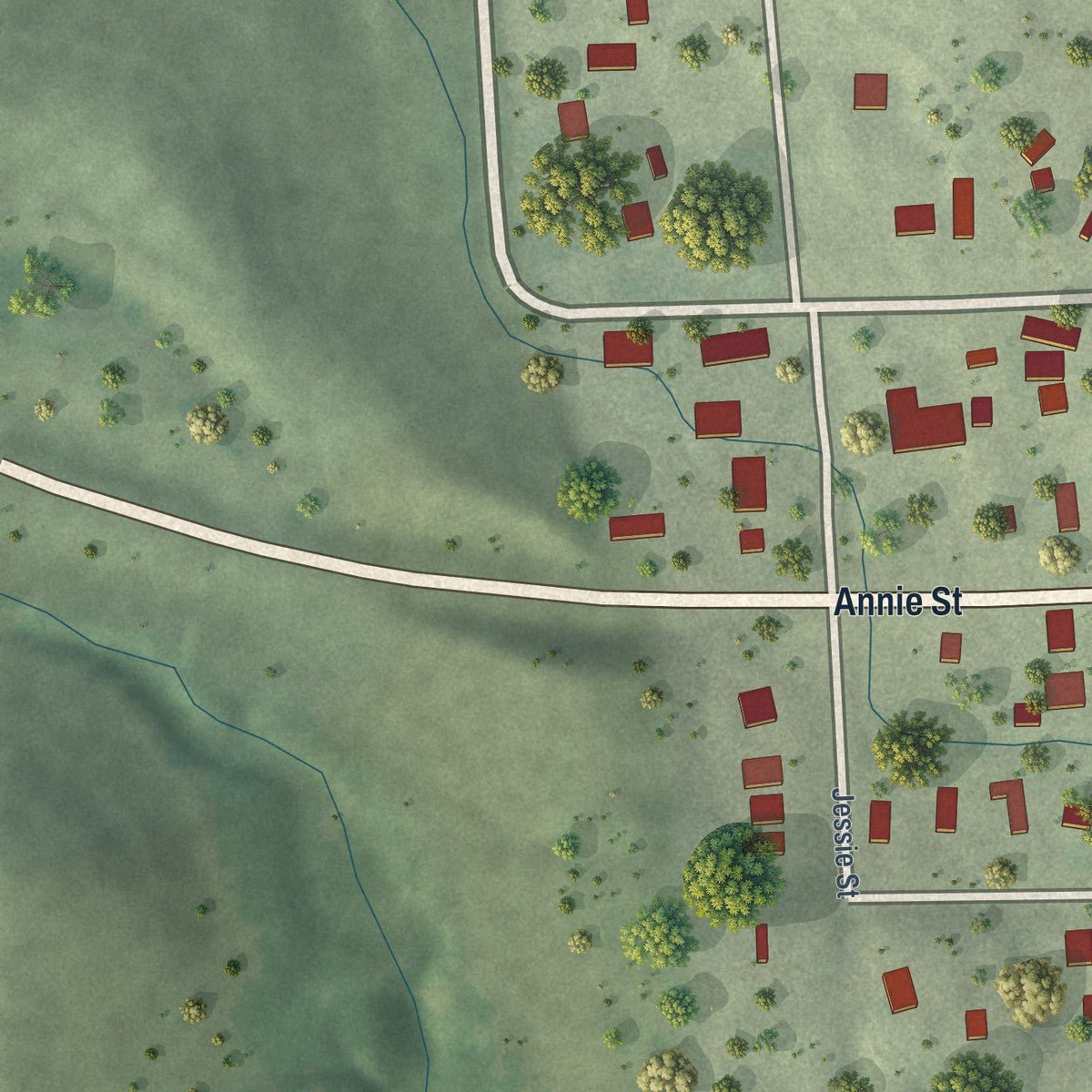 Second close-up of the map of Newcastle, Nebraska print showing more streets and buildings