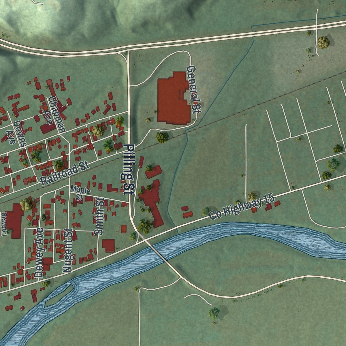 Second close-up of the map of Newcomerstown, Ohio print showing more streets and buildings
