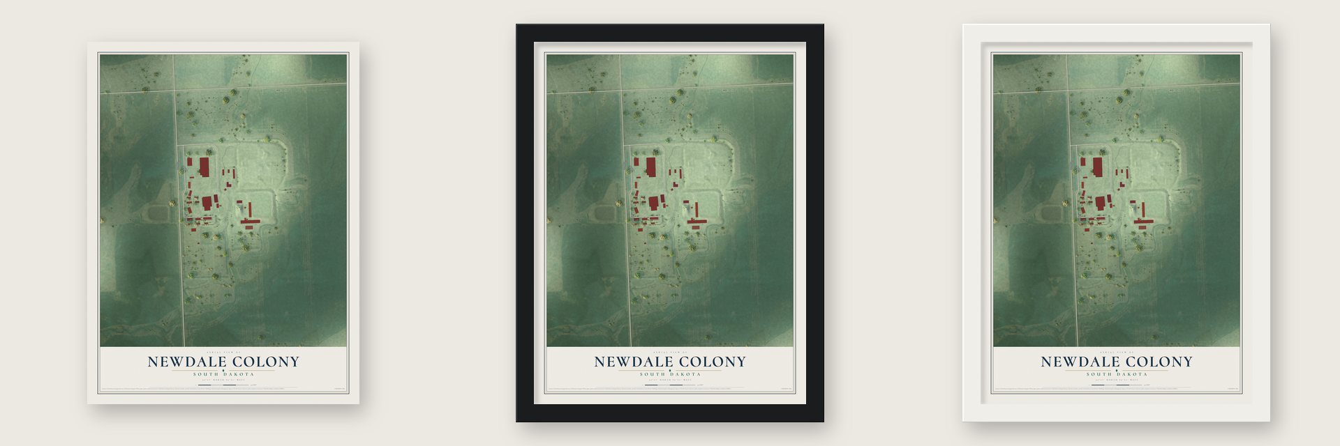 Newdale Colony, South Dakota map unframed, in a black wood frame and in a white wood frame