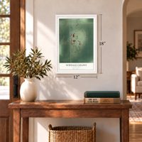 Newdale Colony, South Dakota map, 12 x 18 inch print in a white frame in an entryway