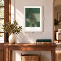 Newdale, Idaho map, 12 x 18 inch print in a white frame in an entryway