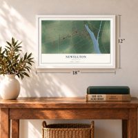 Newellton, Louisiana map, 12 x 18 inch print in a white frame in an entryway