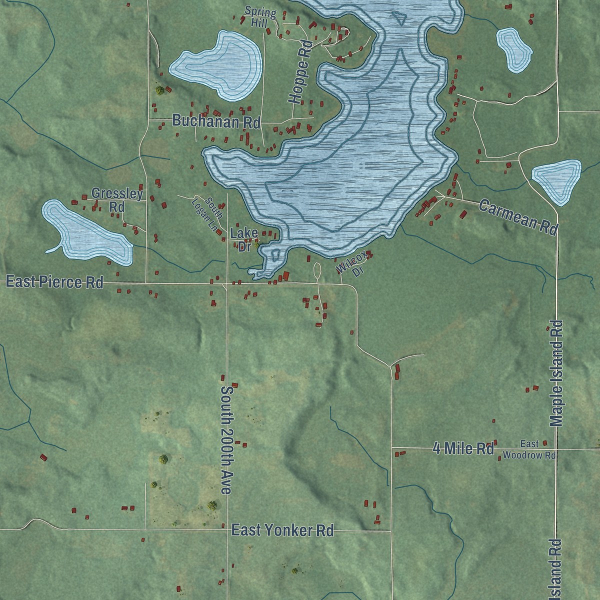 Second close-up of the map of Newfield, Michigan print showing more streets and buildings