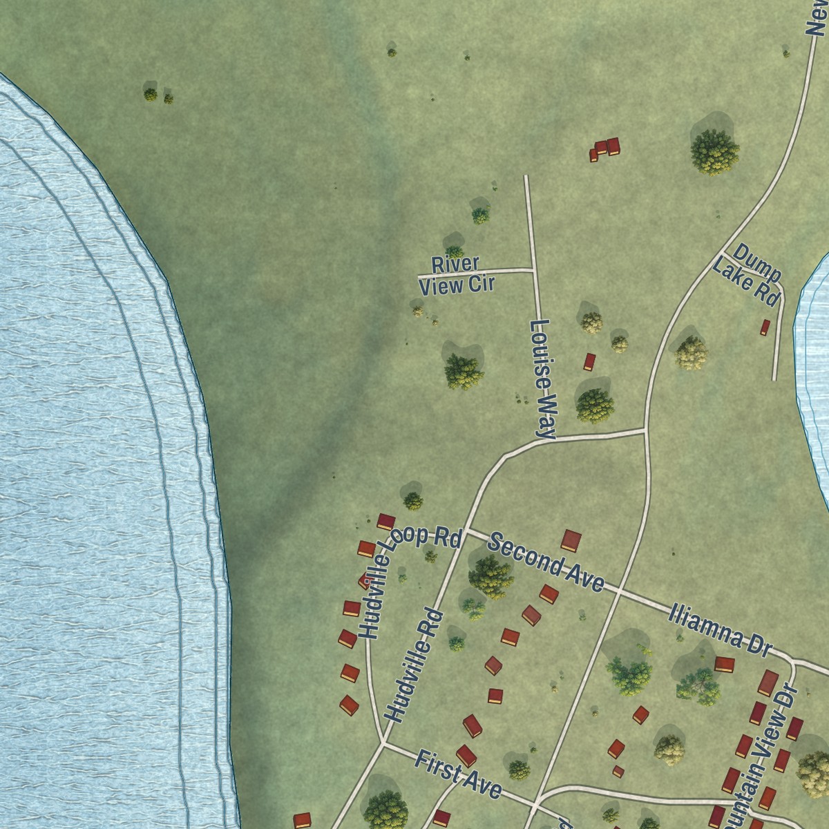 Second close-up of the map of Newhalen, Alaska print showing more streets and buildings
