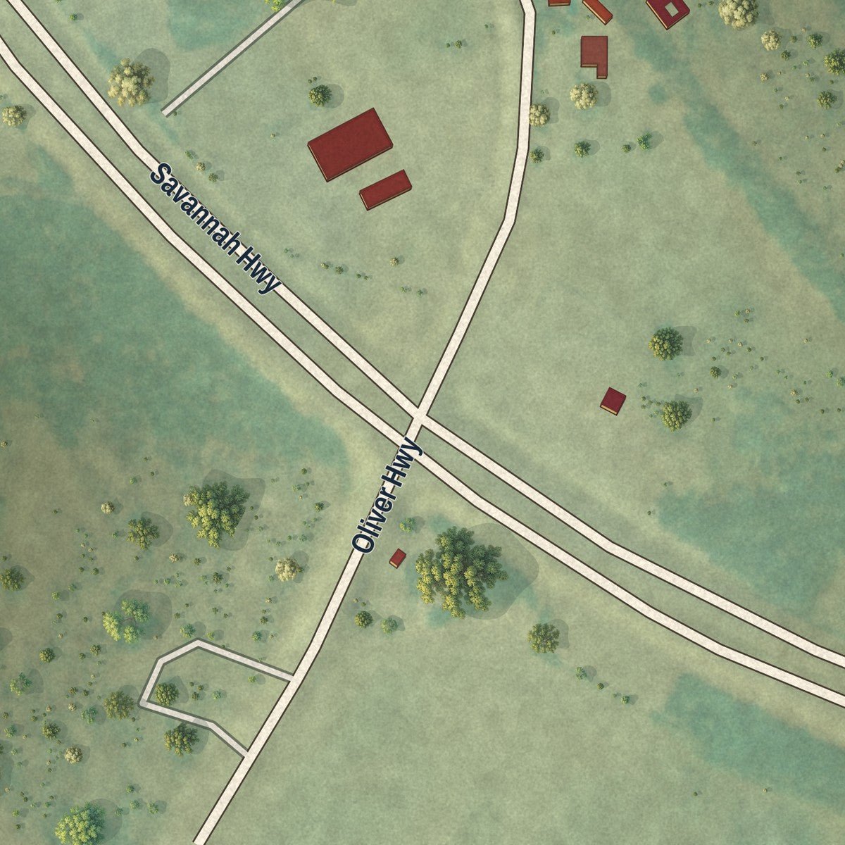Second close-up of the map of Newington, Georgia print showing more streets and buildings