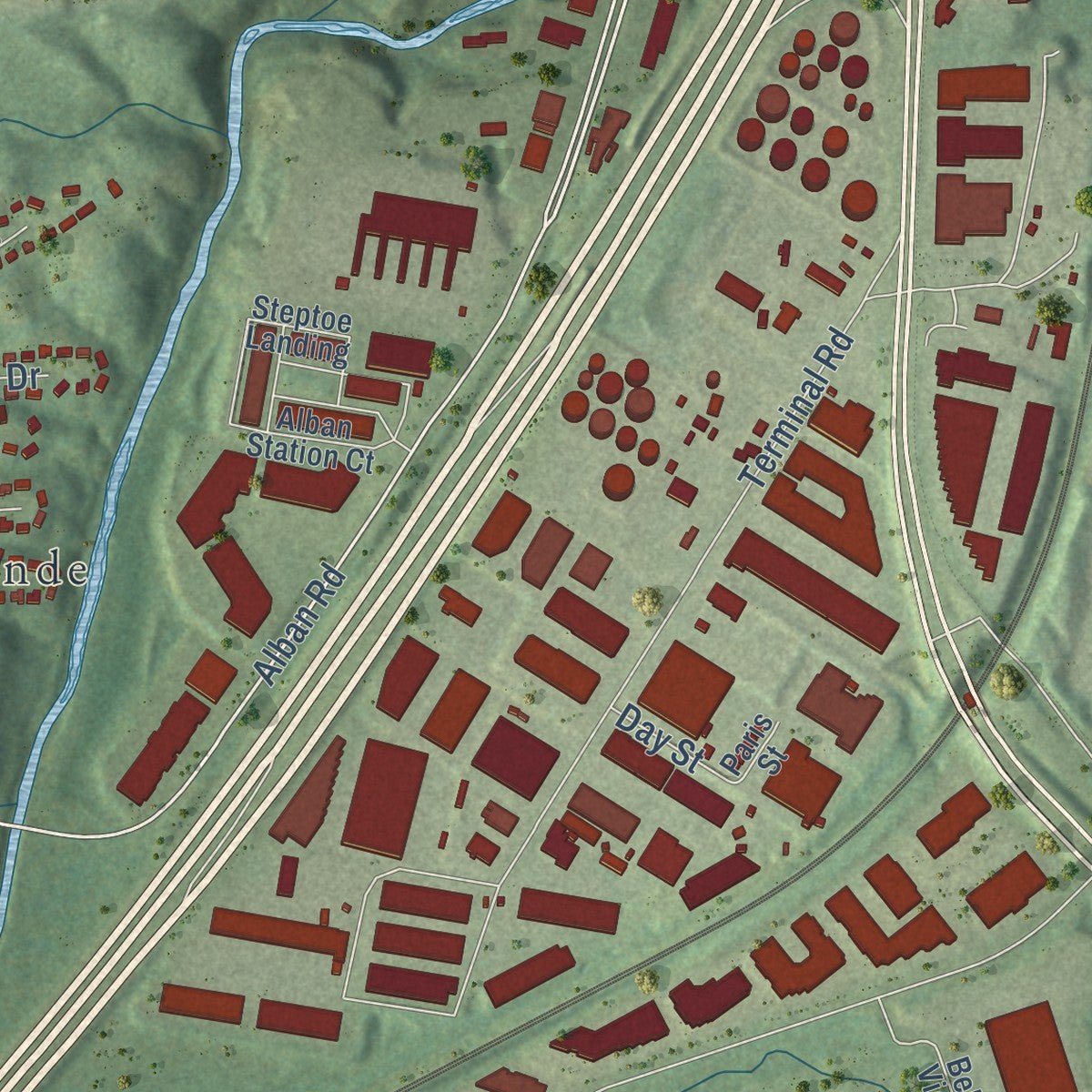 Second close-up of the map of Newington, Virginia print showing more streets and buildings