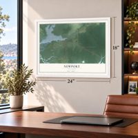 Newport, New Jersey map, 18 x 24 inch print in a white frame in a home office