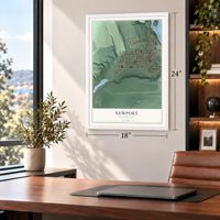 Newport, Washington map, 18 x 24 inch print in a white frame in a home office