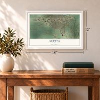 Newton, Illinois map, 12 x 18 inch print in a white frame in an entryway