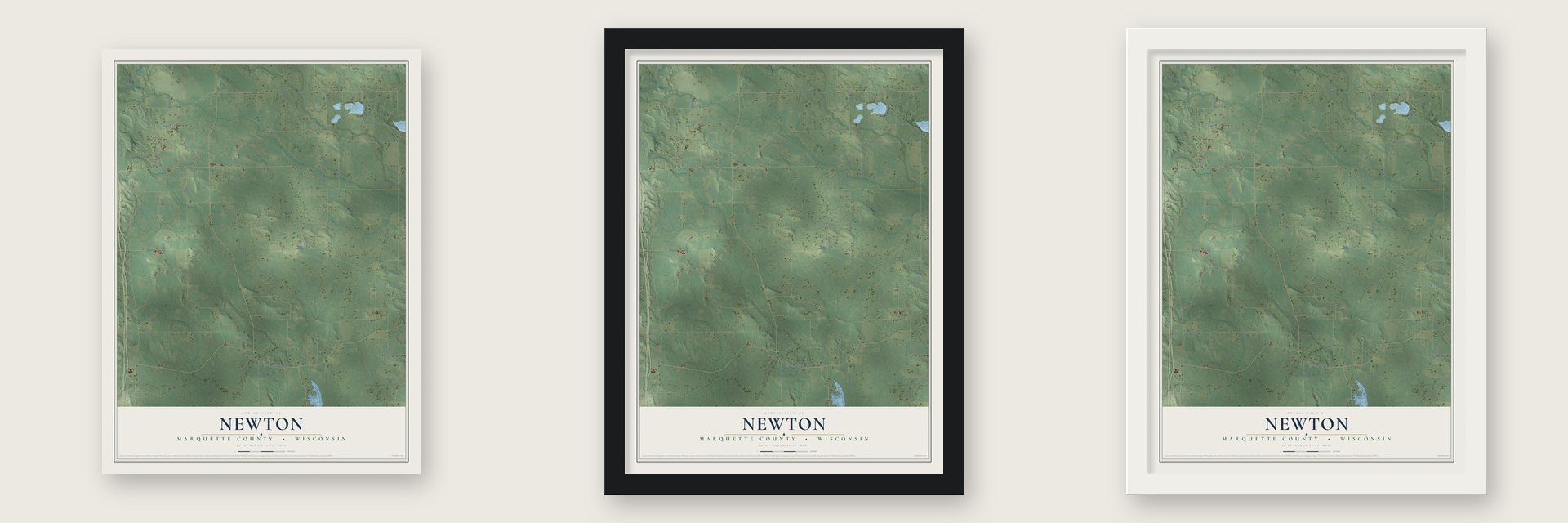 Newton, Marquette County, Wisconsin map unframed, in a black wood frame and in a white wood frame