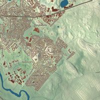 Close-up of the map of Newton, Massachusetts print showing terrain and local geography