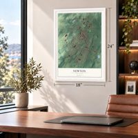 Newton, New Jersey map, 18 x 24 inch print in a white frame in a home office