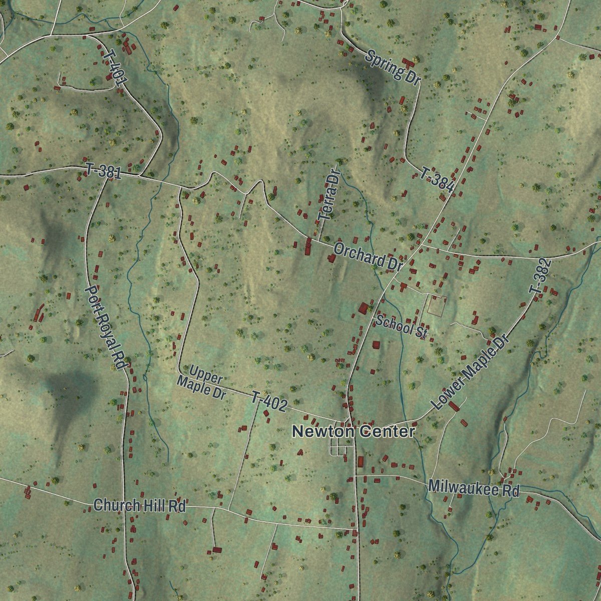 Second close-up of the map of Newton, Pennsylvania print showing more streets and buildings