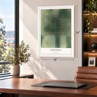Newtonia, Missouri map, 18 x 24 inch print in a white frame in a home office
