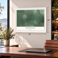 Newtonville, Indiana map, 18 x 24 inch print in a white frame in a home office